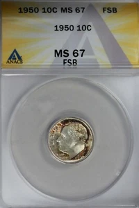 1950 .10 ANACS MS 67 FSB Roosevelt Dime, Roosevelt Head 10C - Picture 1 of 2