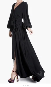 Meghan LA Long Sleeve Faux Wrap Surplice Tie Dress, Long Sleeve, Blk, Sm, New - Picture 1 of 5
