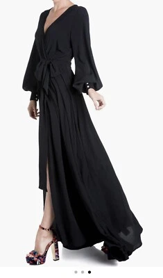 Vestido Meghan LA Manga Larga Imitación Envoltura Sobrepelliz Corbata, Manga Larga, Negro, Pequeño, Nuevo Foto 1 de 4