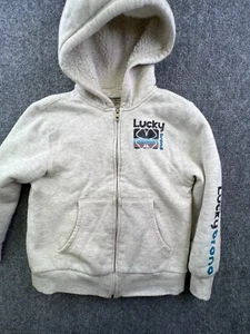 Lucky Brand Boys Small Size 7/8 Gray Hoodie Full Zip Kids Youth Sherpa Fleece - Picture 1 of 13