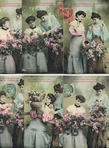 1900-Série complète-6 CPA-Fantaisie-Préparation de Mariage-Fleurs-A.131 - Picture 1 of 4