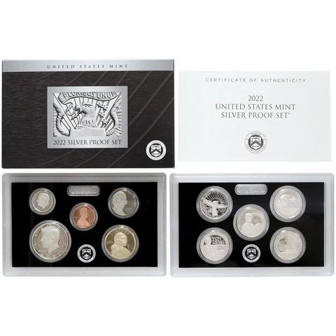 2022 S Proof Set Original Box & COA 10 Coins .999% Silver Cover
