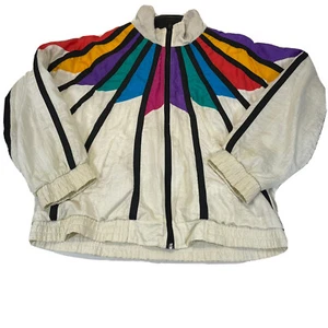 Vintage 80's Active Stuff Retro Jacket Rainbow Colors Nylon Zip Up Sz Small - Picture 1 of 10