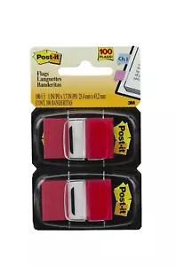 Post-it Standard Page Flags in Dispenser 1" Wide, Red 100 Flags - Picture 1 of 4