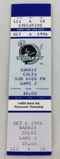 OHL 1996 10/06 Barrie Colts at Detroit Whalers Hockey Ticket