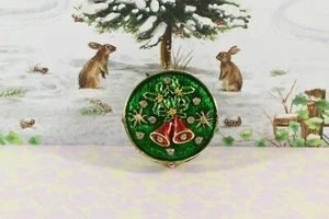 Very Pretty MIB Holly & Bells Enamel Magnetic Lidded Trinket Box - Picture 1 of 5