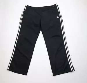 Vintage Y2K Adidas Womens XL Spell Out Striped Wide Leg Sweatpants Pants Black - Picture 1 of 14
