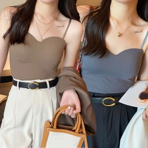 Women Camisole With Built-In Bra Cup Strap Supportive Sleeveless Vest Tank Tops∂ - Picture 1 of 25