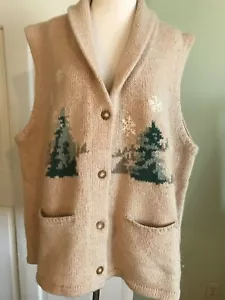 Womens Eddie Bauer Wool Knit Winter Ice Skating Vest Shawl Collar 2XL - Picture 1 of 7
