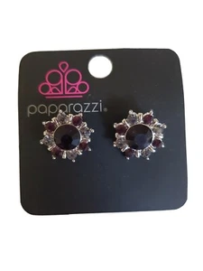 Paparazzi Purple & White Rhinestones Small Metal Stud Earrings - Picture 1 of 3