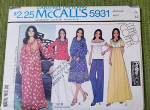Vtg 70s McCalls 5931 MARLOS CORNER MARLO THOMAS DRESS TOP VEST PATTERN UNCUT 12 - Picture 1 of 7