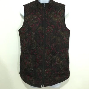 J. Jill S Heritage Quilted Brown Red Paisley 2-Way Zip Vest - Picture 1 of 5