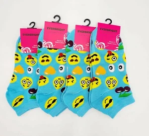 Everbright 4 pairs Emoji Novelty Socks Women Teens Low Cut Size 9-11 Light Blue - Picture 1 of 7