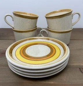 Set of 4 Vintage Mikasa SUN CIRCLES Stone Manor F5819 Cups & Saucers Excellent - Picture 1 of 17