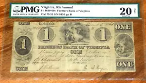 ONE DOLLAR Farmers Bank of Virginia Richmond $1 1861 PMG 20 NET Civil War Era - Picture 1 of 6