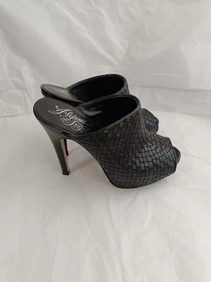 Alejandro Ingelmo Black Leather Full   Woven Heels Luxury Mules Women's Shoes 36 - Image 1 of 4