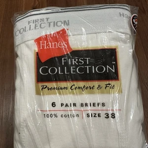 Vintage 2000 Hanes Men's White Briefs Underwear Size 38 Cotton 6 Pair - Picture 1 of 4