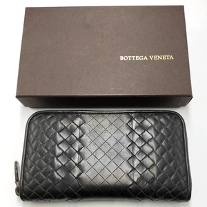 Bottega Veneta Intrecciato Black Leather Zip Around Long Wallet with Box Used - Picture 1 of 9