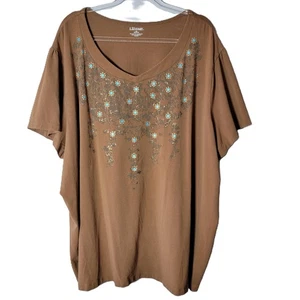 Liz & Me Brown Top Plus Size 4X 30/32W Short Sleeve Cotton Blend Stretch Casual - Picture 1 of 6