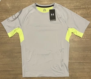 Neu mit Etikett - Under Armour HeatGear belüftetes Lauf-T-Shirt SS grau neongrün Herren XL - Bild 1 von 9