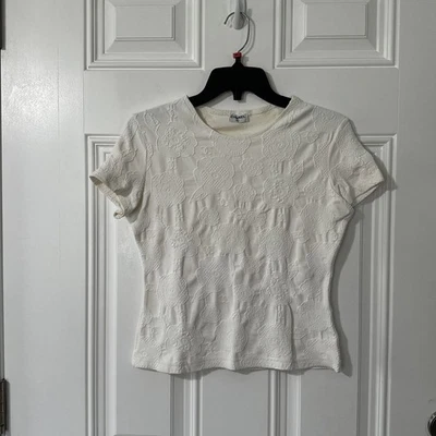 Camiseta Top Manga Corta CHANEL Nylon Spandex Blanco Camelia Talla S-M  Foto 1 de 4