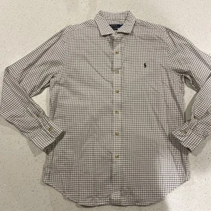 Polo Ralph Lauren Slim Fit Stretch Oxford Shirt L Red Blue Check Button Down LS - Picture 1 of 6