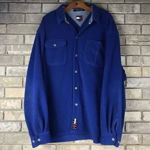 Vintage 90s 2000s Tommy Hilfiger Fleece Button Down Size XL Blue Comfy Warm Flag - Picture 1 of 7