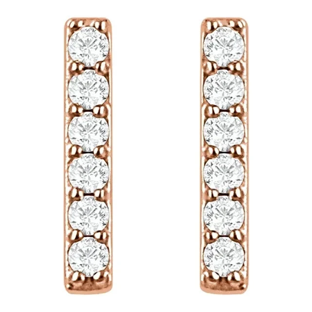 Серьги-слитки из розового золота 14 карат с натуральным бриллиантом общим весом 1/10 карата - Изображение 1 из 2