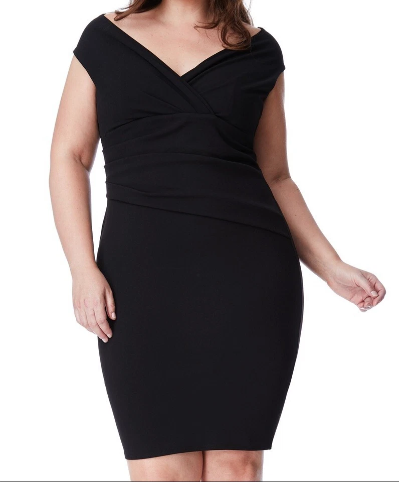 Black Goddiva Plus Scuba Crepe Wrap Bardot Midi Dress Size 26 - FREE DELIVERY  - Image 1 of 1