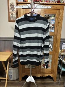 BASIC EDITIONS Sweater Mens MEDIUM Pullover Black, Med. Gray, Lt. Gray! NICE! - Picture 1 of 2