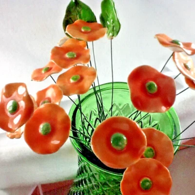 10 Pistilos Verdes Flores Cerámica Naranja Pulido 10" Hecho en Polonia Foto 1 de 4