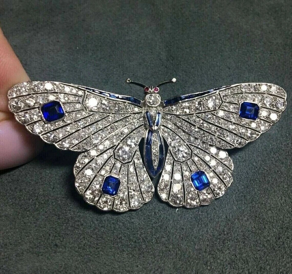 Broche broche mariposa para mujer enchapado en oro blanco de 14 quilates de 2,40 quilates corte redondo creado en laboratorio Foto 1 de 1