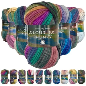 Cygnet Yarn COLOUR RUSH CHUNKY 100% Acrylic Knitting Wool Multicolour 100g Ball - Picture 1 of 15