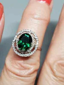 2.17 CTW LAB CREATED EMERALD & DIAMOND 14KT SOLID WHITE GOLD RING SIZE 6.5 - Picture 1 of 12