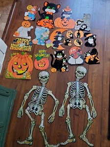 HOLLOWEEN Decorations Vintage Witch Holloween Cutouts Cats skeletons Pumpkins - Picture 1 of 12