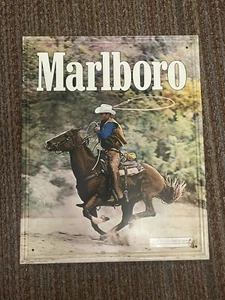 Vintage 1981 Marlboro Man Cowboy Horse Cigarette Tobacco Metal Tin Sign 21x17 - Picture 1 of 4
