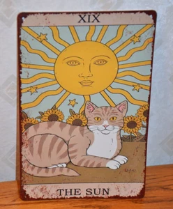 Vintage Cat Tin Sign Retro Tarot Card "THE SUN" Metal Sign Poster Wall Art - Picture 1 of 2
