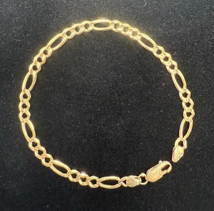 14k Yellow Gold 8” 4.5mm Figaro Link Bracelet Italy Made 5.8 Grams Lobster Clasp - Picture 1 of 7