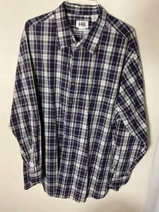 HB Fit by DXL Men’s Big and Tall Plaid Button Down 2XLT Long Sleeve Black Plaid - Picture 1 of 8