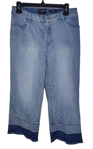 Susan Graver Wide Leg Mid Rise Cropped Light Wash Stretch Jeans 10 - Bild 1 von 6