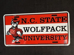 Vntg N.C. State Wolfpack University Metal License Plate Sign Bauer Enterprises - Picture 1 of 6