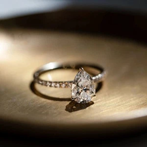 Pear Cut 1.35 CT IGI Certified Lab Grown Diamond Wedding Ring 14K Rose Gold - Picture 1 of 15