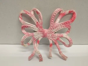 Vintage Brosche Anstecknadel rosa/weiß 40er Jahre Zelluloid große Schleife leicht - Bild 1 von 5