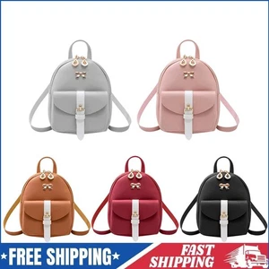 Women Preppy Style Hit Color Bow Leaf Mini Shoulder Bag Cute Leather Backpack - Picture 1 of 21