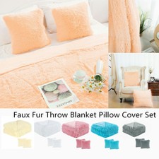 Decorative Reversible Warm Faux Fur Throw Blanket 50 X 60" with 2 Cushion Covers