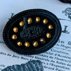 Victorian Black & Gold Glass Pin - Picture 1 of 3