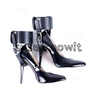 Restraint cuffs Fixed High Heel Shoes straps on Leather Locking Ankle Belts - Picture 1 of 8