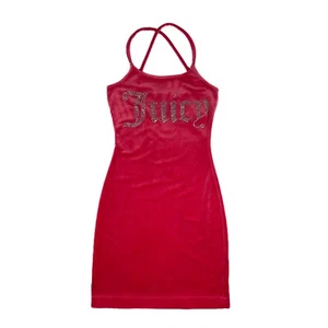 Juicy Couture Velour Mini Dress Small Strappy Coral Pink Velvet Bodycon - Picture 1 of 5