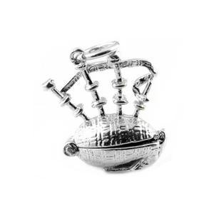 STERLING SILVER OPENING SCOTTISH BAGPIPES CHARM - Picture 1 of 2