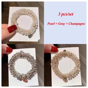 3pcs/set Crystal Pearl Beads Elastic Bands Scrunchies Hair Accessories Women Pon - Picture 1 of 27